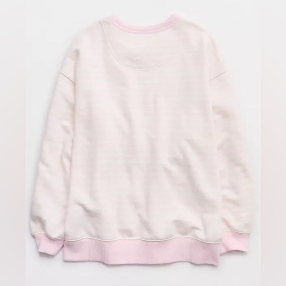 Aerie pink stripe oversized sweater large crewneck sweatshirt NWT - Picture 4 of 16